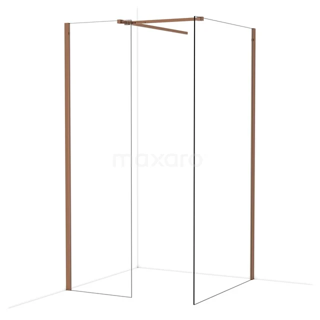 Diamond begehbare Dusche | 110x60 cm Glänzendes Kupfer 2 feste Wände IDB0611510GKP Duschwand mit Holzprofil, minimalistisches Design, transparentes Glas, perfekt für eine stilvolle Badezimmer Renovierung.