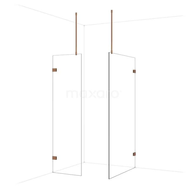 Begehbare Duschen IDB0611920GKP Transparente Glas-Duschwand mit kupferfarbenen Akzenten und minimalistischem Design, ideal für ein modernes Badezimmer.