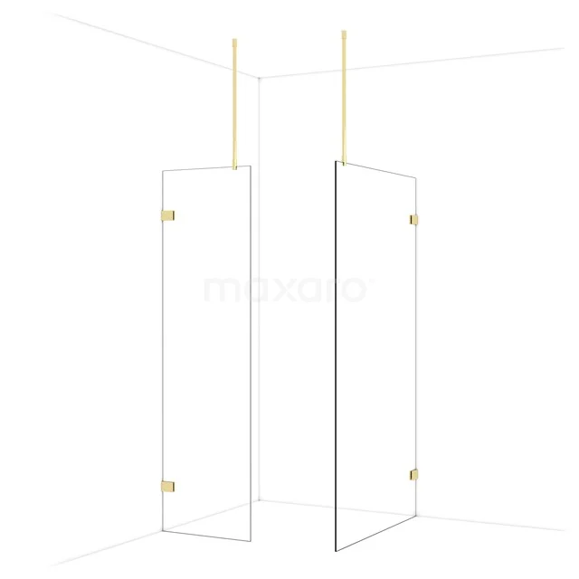 Diamond Walk-in shower | 110x60 cm Glanzend lichtgoud Clear glass 2 fixed walls IDB0611920GLG