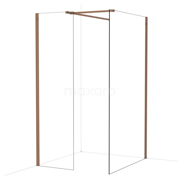 Duschwand mit bronzefarbenen Profilen, minimalistisches Design und Eckaufstellung, perfekt für ein elegantes Badezimmer.