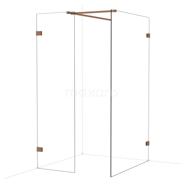 Diamond Walk-in shower | 120x60 cm Shiny copper Clear glass 2 fixed walls IDB0612520GKP Glazen douchecabine met hoekinstap, transparant design en koperen scharnieren, ideaal voor een moderne badkamer inrichting.