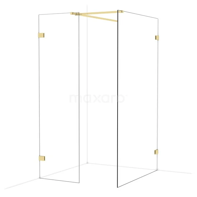Diamond Walk-in shower | 120x60 cm Shiny light gold Clear glass 2 fixed walls IDB0612520GLG Glass shower wall with gold accents, corner design. Elegant bathroom accessory with a minimalist appearance.