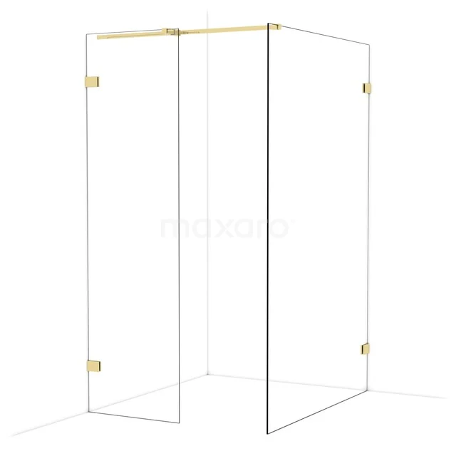 Diamond Inloopdouche | 130x60 cm Glanzend lichtgoud Helder glas 2 vaste wanden IDB0613320GLG