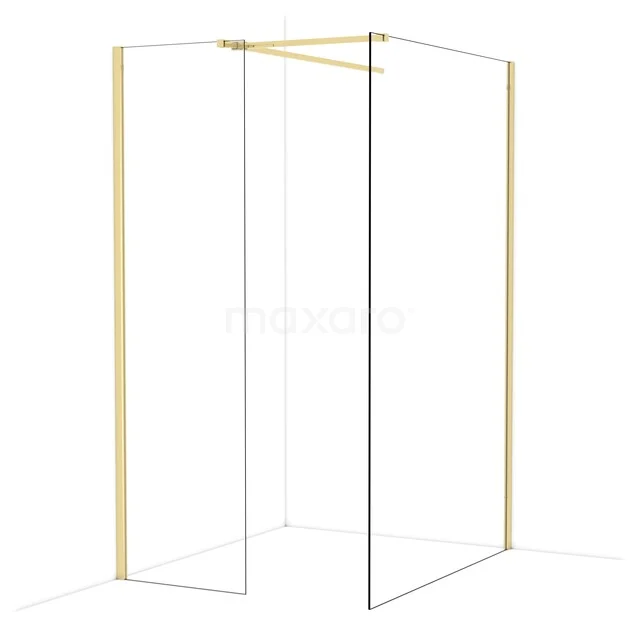 Douchescherm met goudkleurig frame, strak design, glazen panelen voor een luxe uitstraling in elke moderne badkamer.