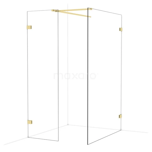 Goldene Eck-Duschwand mit Klarglas und minimalistischem Design, perfekt für ein modernes Badezimmer.