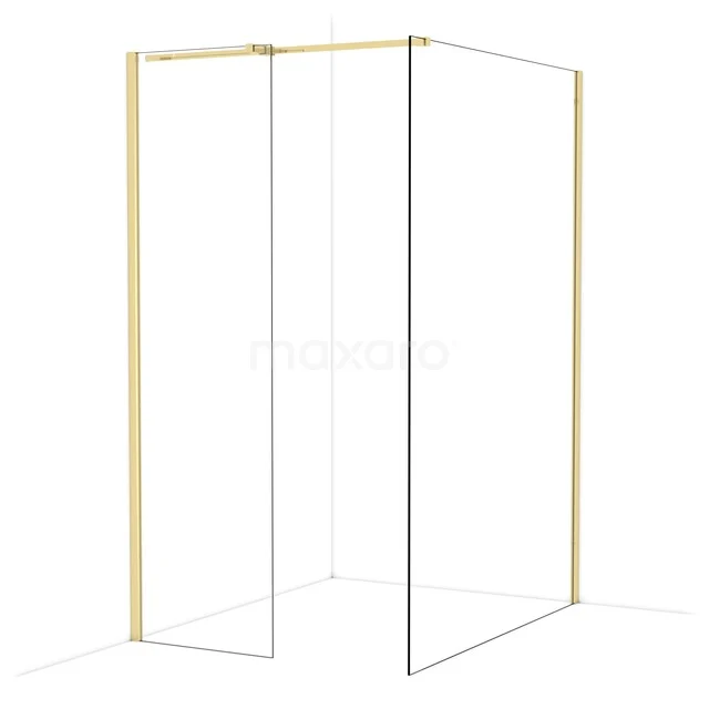 Diamond Inloopdouche | 140x60 cm Glanzend lichtgoud Helder glas 2 vaste wanden IDB0614310GLG