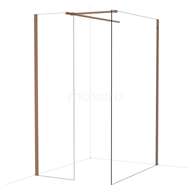 Diamond Inloopdouche | 140x60 cm Glanzend koper Helder glas 2 vaste wanden IDB0614510GKP