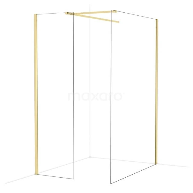 Diamond Inloopdouche | 140x60 cm Glanzend lichtgoud Helder glas 2 vaste wanden IDB0614510GLG