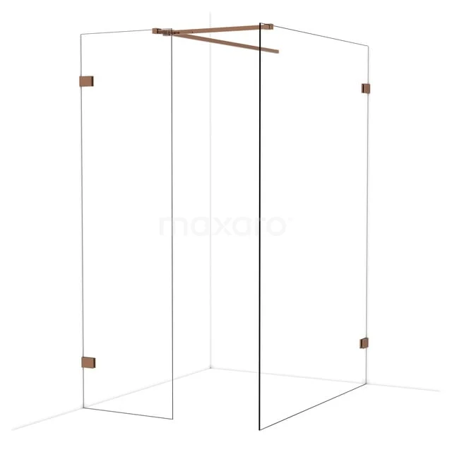 Diamond Inloopdouche | 140x60 cm Glanzend koper Helder glas 2 vaste wanden IDB0614520GKP