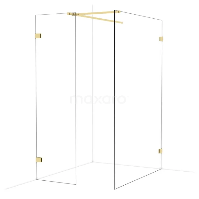 Diamond Walk-in shower | 140x60 cm Shiny light gold Clear glass 2 fixed walls IDB0614520GLG Glass shower wall with gold-coloured hinges, sleek design, ideal for a modern bathroom decor.