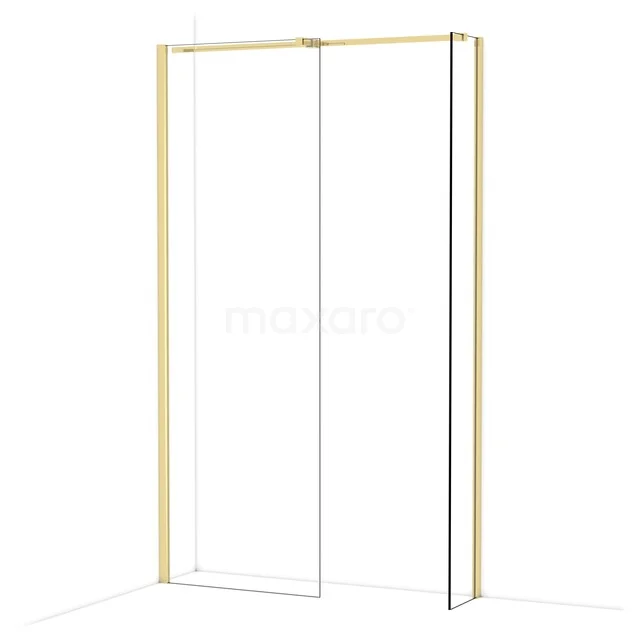Goldfarbene Duschwand mit Schiebetür, minimalistisches Design, ideal für ein modernes Badezimmer.