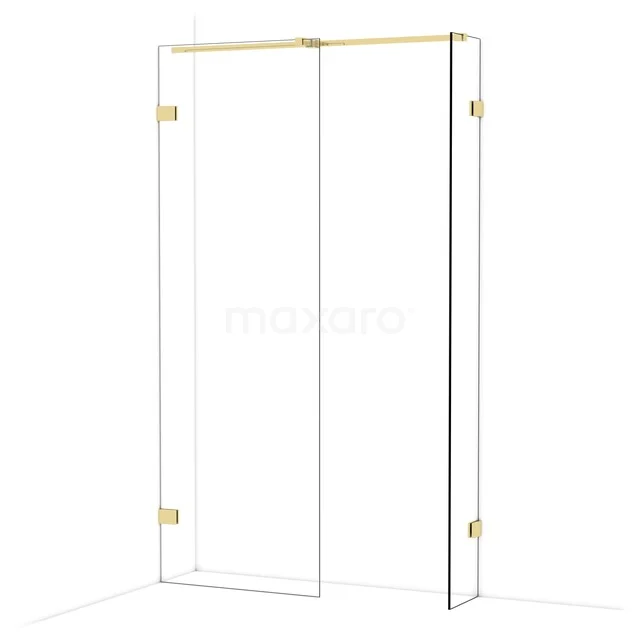 Glas Duschwand mit Gold Scharnieren, klappbares Design, ideal für eine stilvolle Badezimmeranordnung.