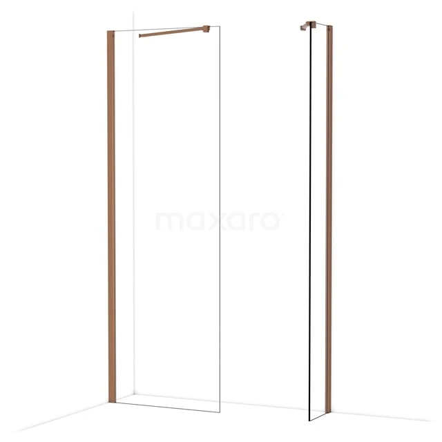 Diamond Walk-in shower | 70x30 cm Glanzend koper Clear glass 2 fixed walls IDB0703410GKP