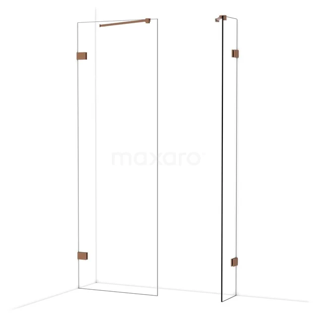 Diamond Walk-in shower | 70x30 cm Shiny copper Clear glass 2 fixed walls IDB0703420GKP Heldere glazen douchewand met koperkleurige accenten, modern design. Perfect voor een stijlvolle badkamerinrichting.