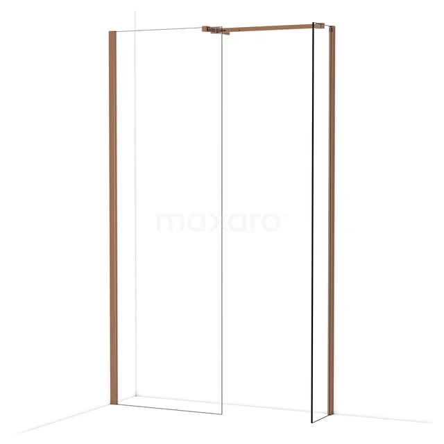 Diamond Walk-in shower | 70x30 cm Glanzend koper Clear glass 2 fixed walls IDB0703510GKP