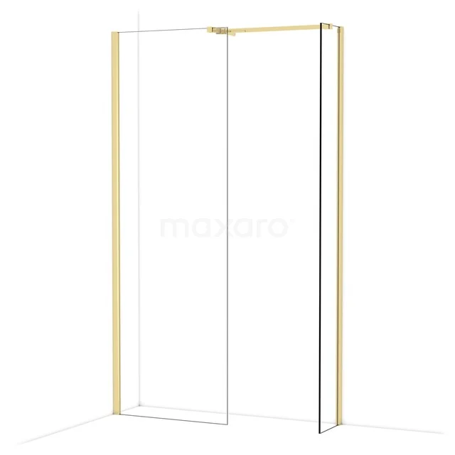 Diamond Walk-in shower | 70x30 cm Glanzend lichtgoud Clear glass 2 fixed walls IDB0703510GLG