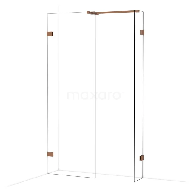 Begehbare Duschen IDB0703520GKP Glasene Duschwand mit kupferfarbenen Scharnieren, elegantes Design und Eckaufstellung für ein modernes Badezimmer.