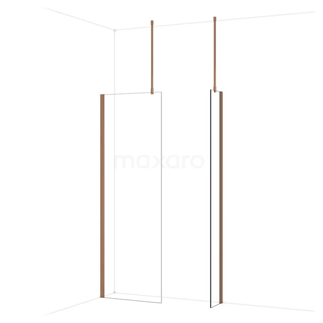Diamond Walk-in shower | 70x30 cm Glanzend koper Clear glass 2 fixed walls IDB0703910GKP