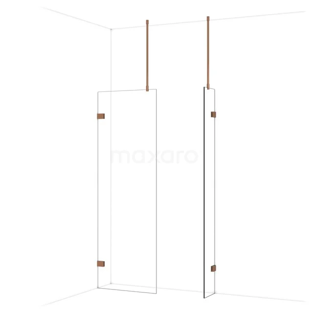 Diamond Walk-in shower | 70x30 cm Glanzend koper Clear glass 2 fixed walls IDB0703920GKP