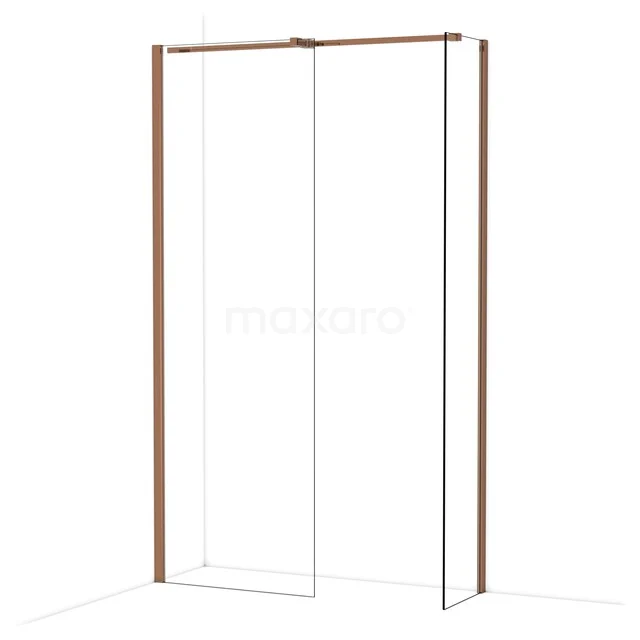 Duschwand mit mat goldenen Profilen, transparentem Glas und minimalistischem Design für eine moderne Badezimmer Einrichtung.