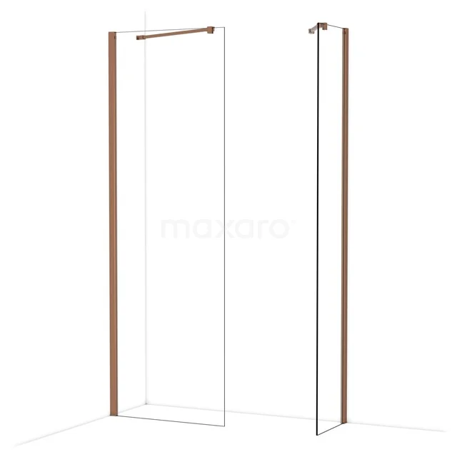 Duschwand mit kupferfarbenen Profilen, modernes Design, perfekt als stilvolle Trennwand im Badezimmer.