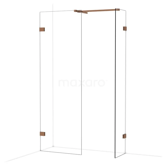 Diamond Walk-in shower | 70x40 cm Glanzend koper Clear glass 2 fixed walls IDB0704520GKP