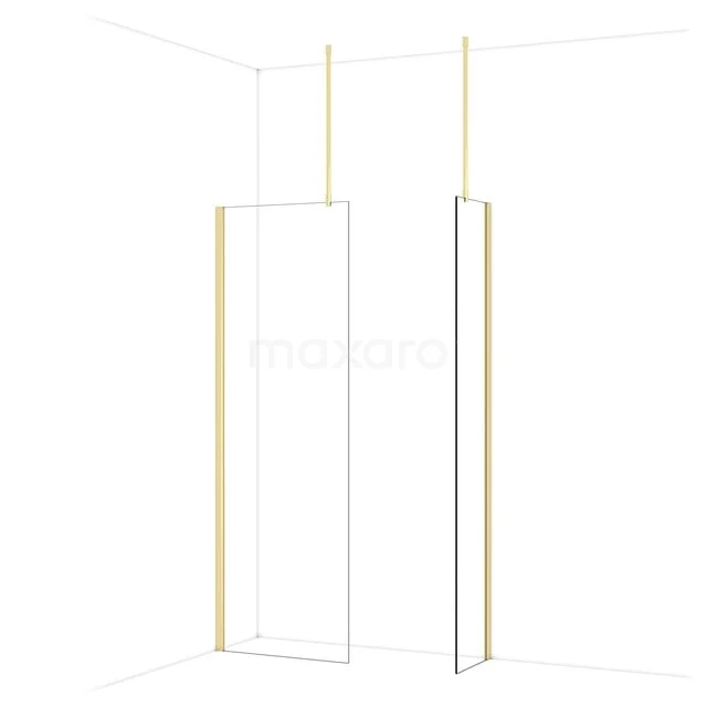 Diamond Inloopdouche | 70x40 cm Glanzend lichtgoud Helder glas 2 vaste wanden IDB0704910GLG