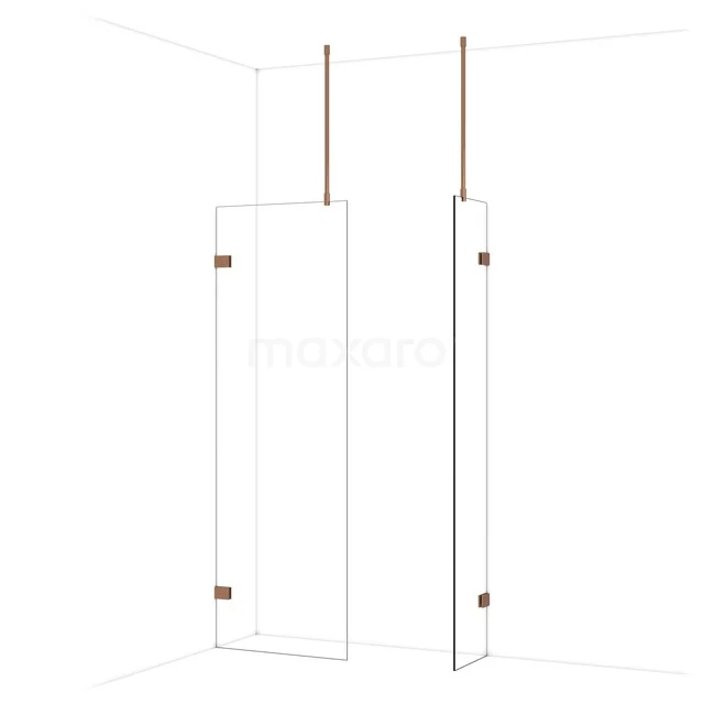 Diamond Walk-in shower | 70x40 cm Glanzend koper Clear glass 2 fixed walls IDB0704920GKP