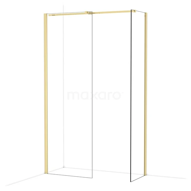 Diamond Walk-in shower | 70x50 cm Shiny light gold Clear glass 2 fixed walls IDB0705310GLG Golden walk-in shower wall with glass panels, minimalist design perfect for a modern bathroom.