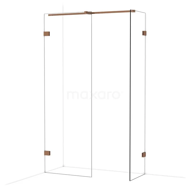 Diamond Inloopdouche | 70x50 cm Glanzend koper Helder glas 2 vaste wanden IDB0705320GKP