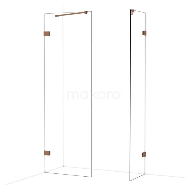 Diamond Inloopdouche | 70x50 cm Glanzend koper Helder glas 2 vaste wanden IDB0705420GKP