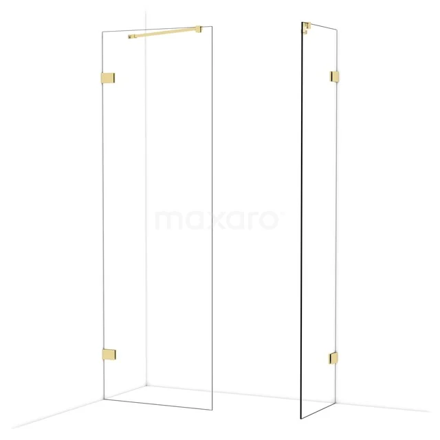 Glasene Duschwand mit elegantem goldfarbenem Beschlag, minimalistisches Design für einen luxuriösen Badezimmerstil.