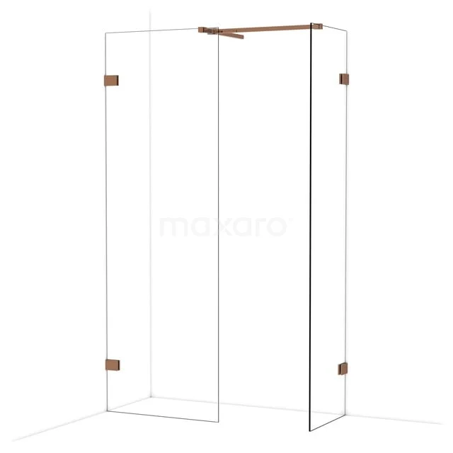 Diamond Inloopdouche | 70x50 cm Glanzend koper Helder glas 2 vaste wanden IDB0705520GKP
