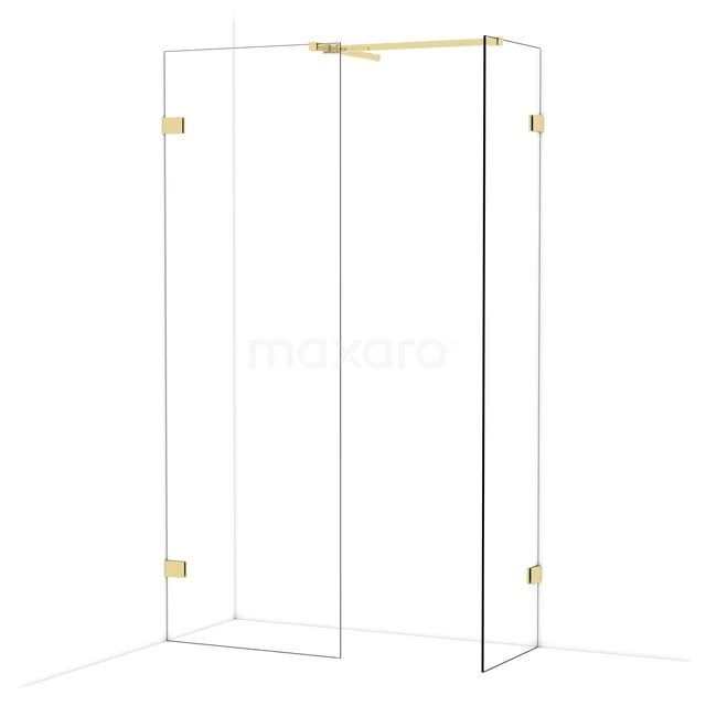 Diamond Walk-in shower | 70x50 cm Shiny light gold Clear glass 2 fixed walls IDB0705520GLG Glass shower cabin with gold-coloured hinges, rectangular design. Modern bathroom accessory of durable quality.