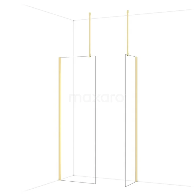 Diamond Walk-in shower | 70x50 cm Glanzend lichtgoud Clear glass 2 fixed walls IDB0705910GLG