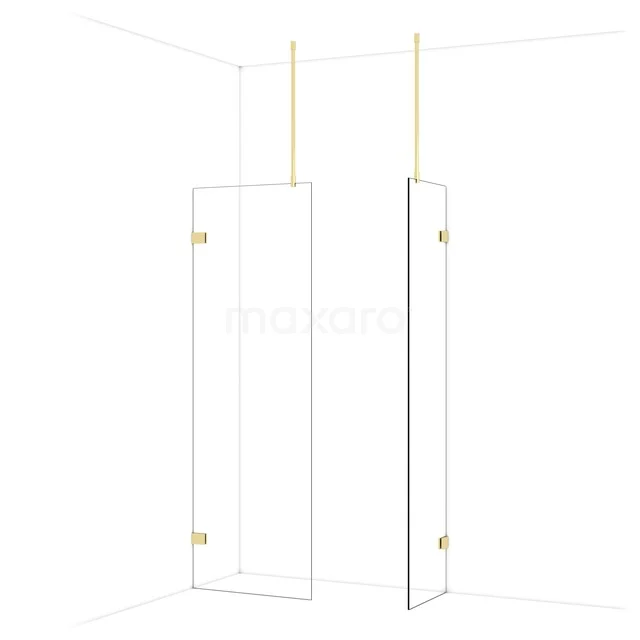 Douchewand met goudkleurige accenten, minimalistisch design van glas, perfecte toevoeging voor een luxe badkamer.