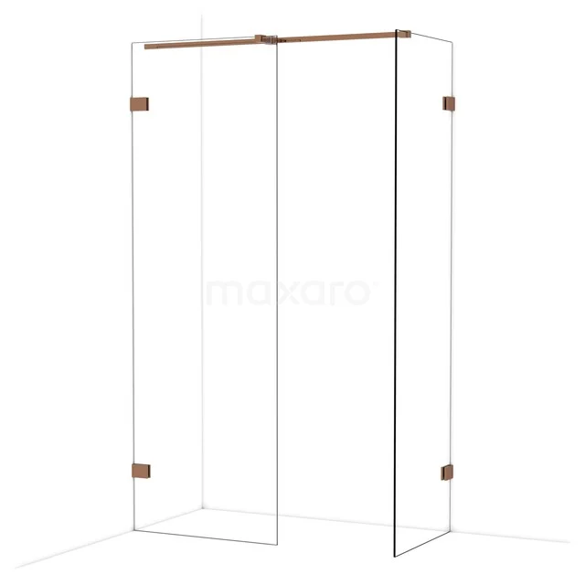 Diamond Walk-in shower | 70x60 cm Glanzend koper Clear glass 2 fixed walls IDB0706320GKP