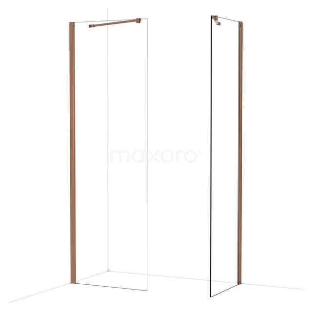 Begehbare Duschen IDB0706410GKP Glasene Duschwand mit einem kupferfarbenen Rahmen, minimalistisches Design, perfekt für moderne Bäder.