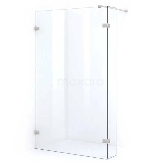 Glass shower screen with clear safety glass and minimalist metal fixings, ideal for a modern bathroom.