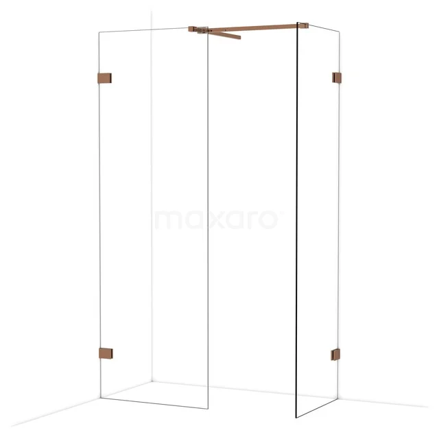 Diamond Walk-in shower | 70x60 cm Shiny copper Clear glass 2 fixed walls IDB0706520GKP Glazen douchewand met hoekopstelling, minimalistisch design, met koperkleurige details; ideaal voor een stijlvolle badkamer.
