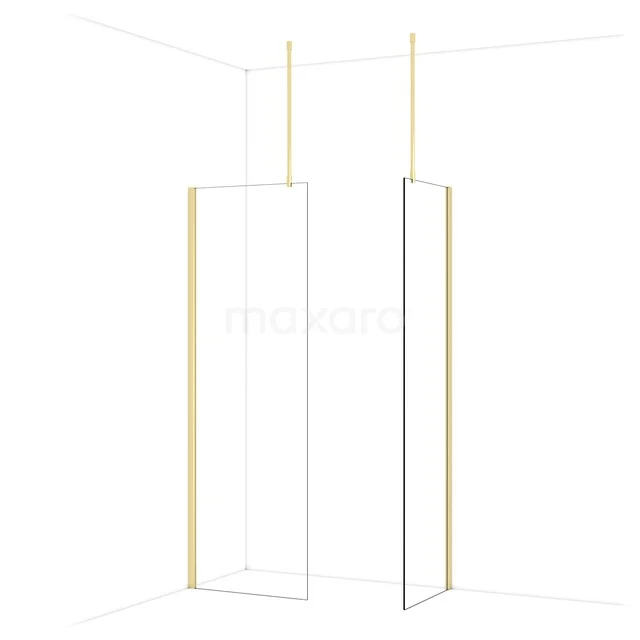 Diamond Inloopdouche | 70x60 cm Glanzend lichtgoud Helder glas 2 vaste wanden IDB0706910GLG
