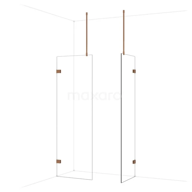 Diamond Walk-in shower | 70x60 cm Glanzend koper Clear glass 2 fixed walls IDB0706920GKP
