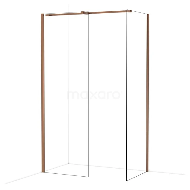 Diamond Walk-in shower | 70x70 cm Shiny copper Clear glass 2 fixed walls IDB0707310GKP Douchewand met mat goudkleurig frame, glazen panelen en modern design voor een stijlvolle badkamer.
