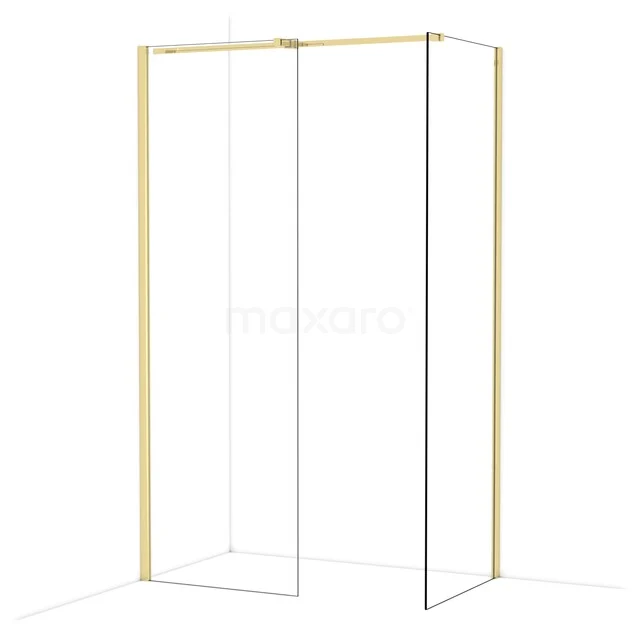 Diamond Inloopdouche | 70x70 cm Glanzend lichtgoud Helder glas 2 vaste wanden IDB0707310GLG