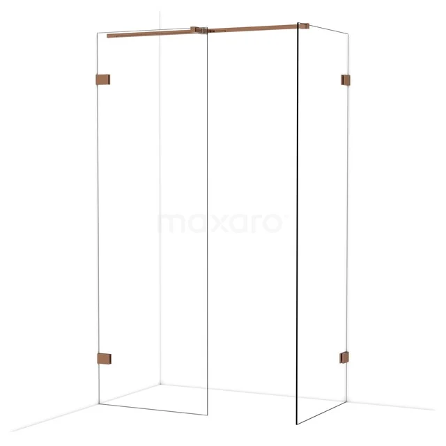 Diamond Walk-in shower | 70x70 cm Shiny copper Clear glass 2 fixed walls IDB0707320GKP Glazen douchewand met koperkleurige details, hoekmodel uit de moderne Luxe serie, perfect voor een stijlvolle badkamerindeling.