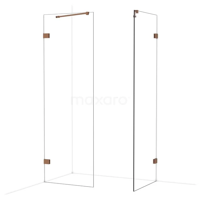 Diamond Walk-in shower | 70x70 cm Shiny copper Clear glass 2 fixed walls IDB0707420GKP Douchewand van helder glas met bronskleurige scharnieren, modern design voor een stijlvolle badkamer inrichting.