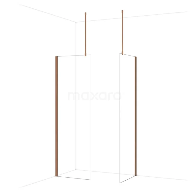 Douchewand met slank, modern design in transparant glas en bronskleurige accenten, perfect voor een stijlvolle badkamer.