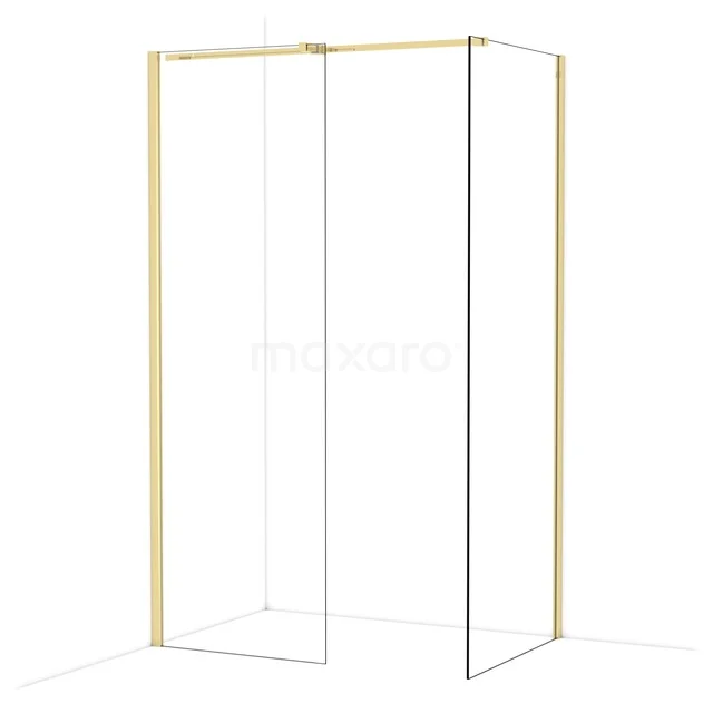 Diamond Inloopdouche | 80x70 cm Glanzend lichtgoud Helder glas 2 vaste wanden IDB0708310GLG