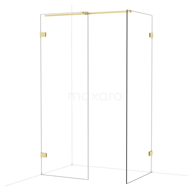 Diamond Walk-in shower | 80x70 cm Glanzend lichtgoud Clear glass 2 fixed walls IDB0708320GLG