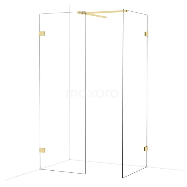 Diamond Walk-in shower | 80x70 cm Shiny light gold Clear glass 2 fixed walls IDB0708520GLG Glass shower wall with matte gold accents, corner setup, ideal for a modern bathroom.